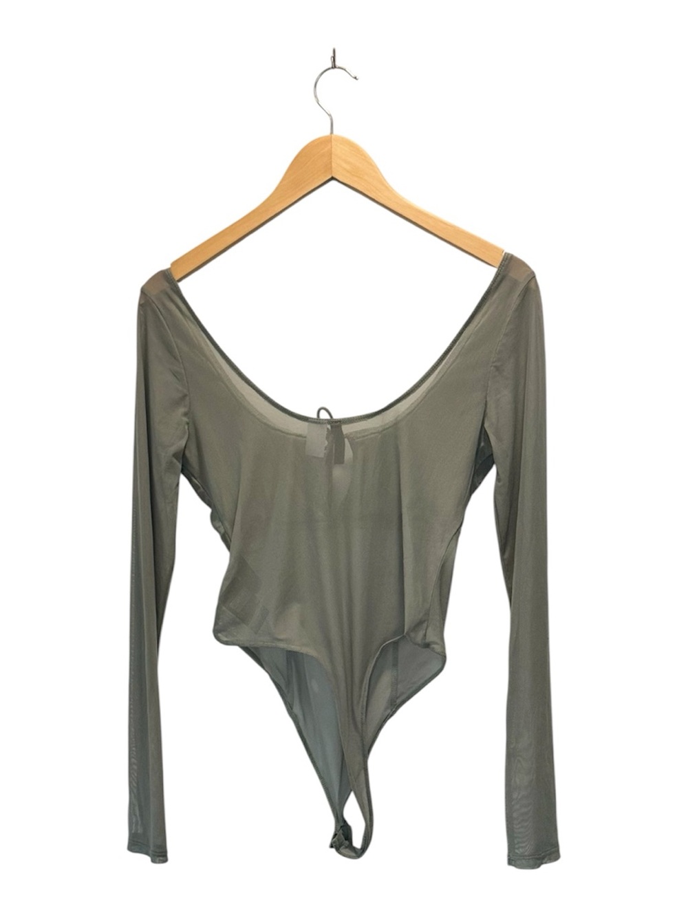 H&M Sage Green Mesh Sweetheart Neckline Tie Front Bodysuit Size M - Picture 4 of 7